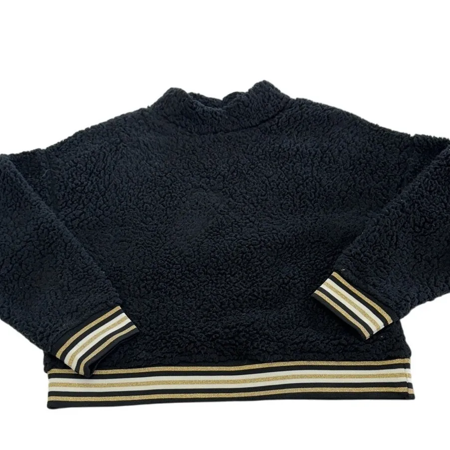 Nanette Lepore Sweater Womens Medium Black Sherpa Wubby Mock‎ Neck Fleece - Image 2