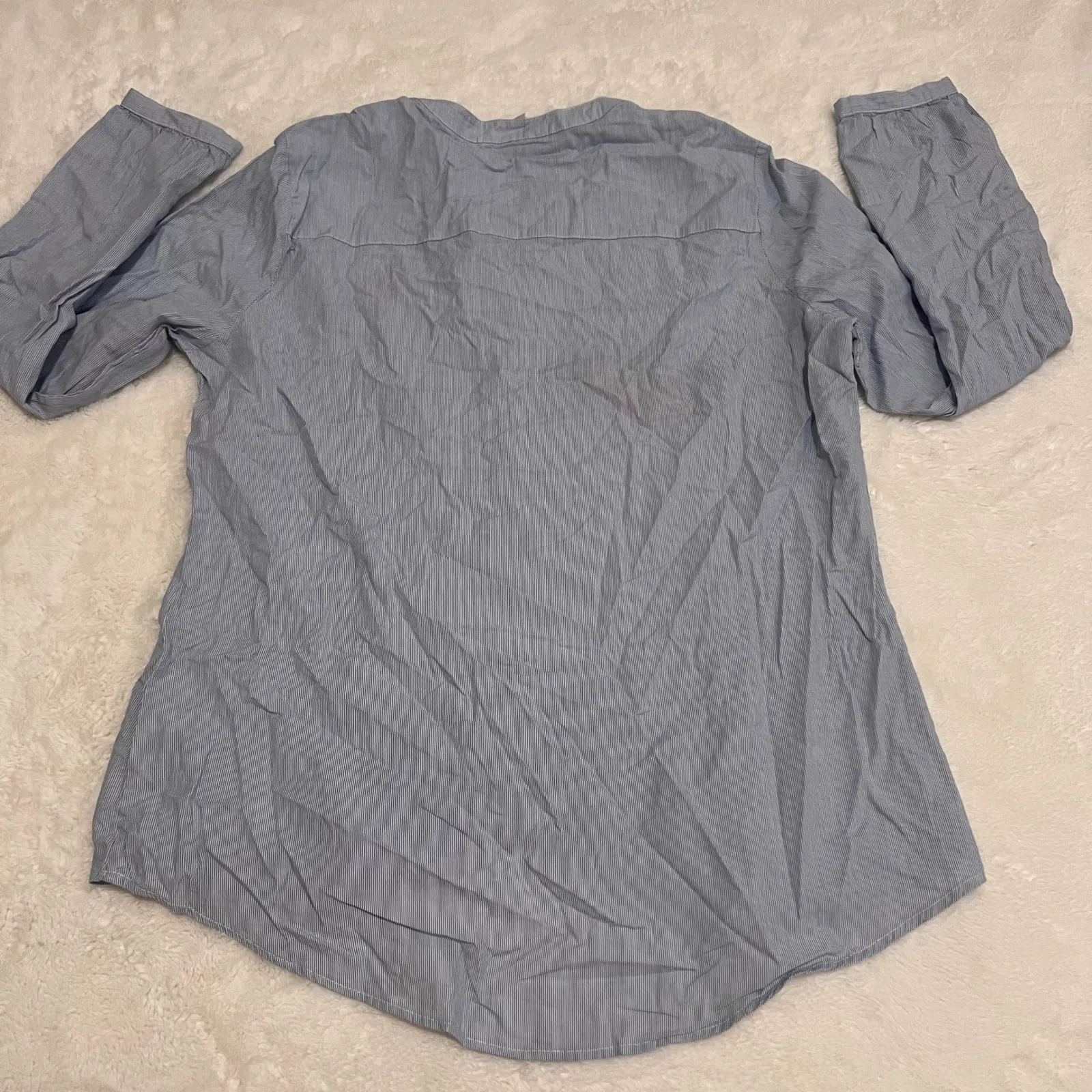 Desigual Striped Embroidered Patch Button Up Shirt Blue Long Sleeve Collared NWT - Image 4