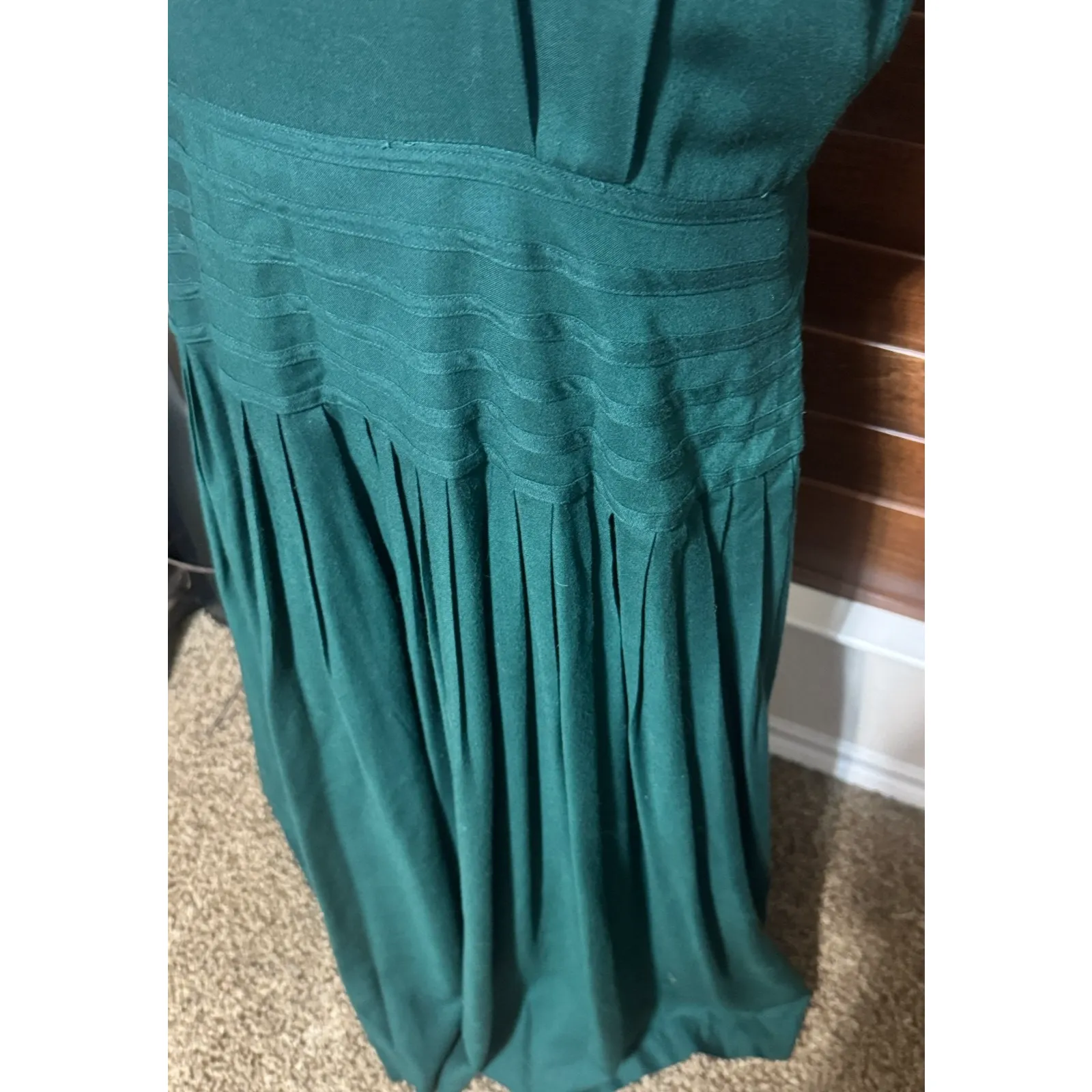 Vintage Plaza South Green Dress Size 14 Midi Soutache Embroidered Neckline - Image 4