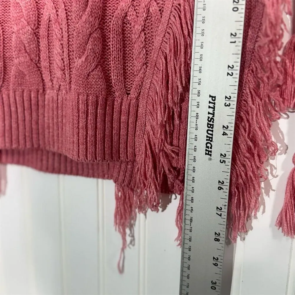 NY&C New York & Company Boho‎ Fringe Knit Sweater XS/S Pink V-Neck Cable Poncho - Image 6