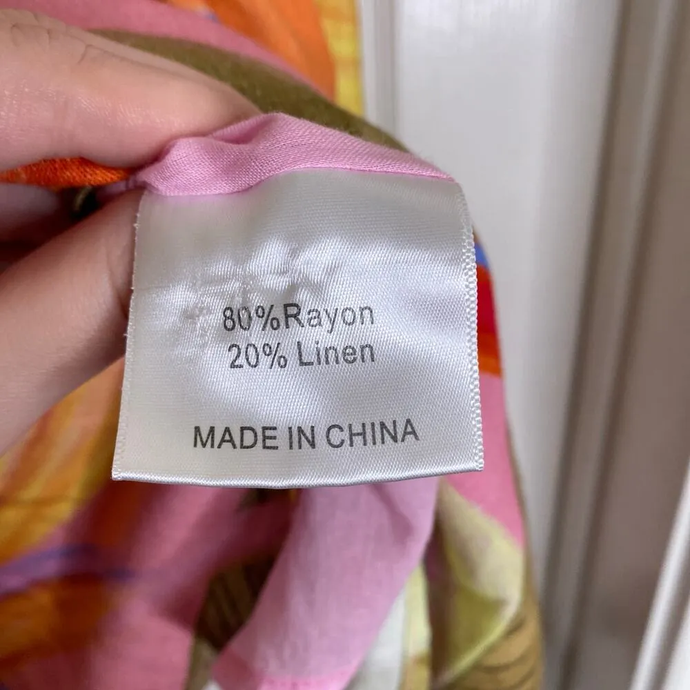 KOURT Seasonal Tropical Bird Of Paradise Print Mini Dress Size XS Linen Summer Green - Image 6