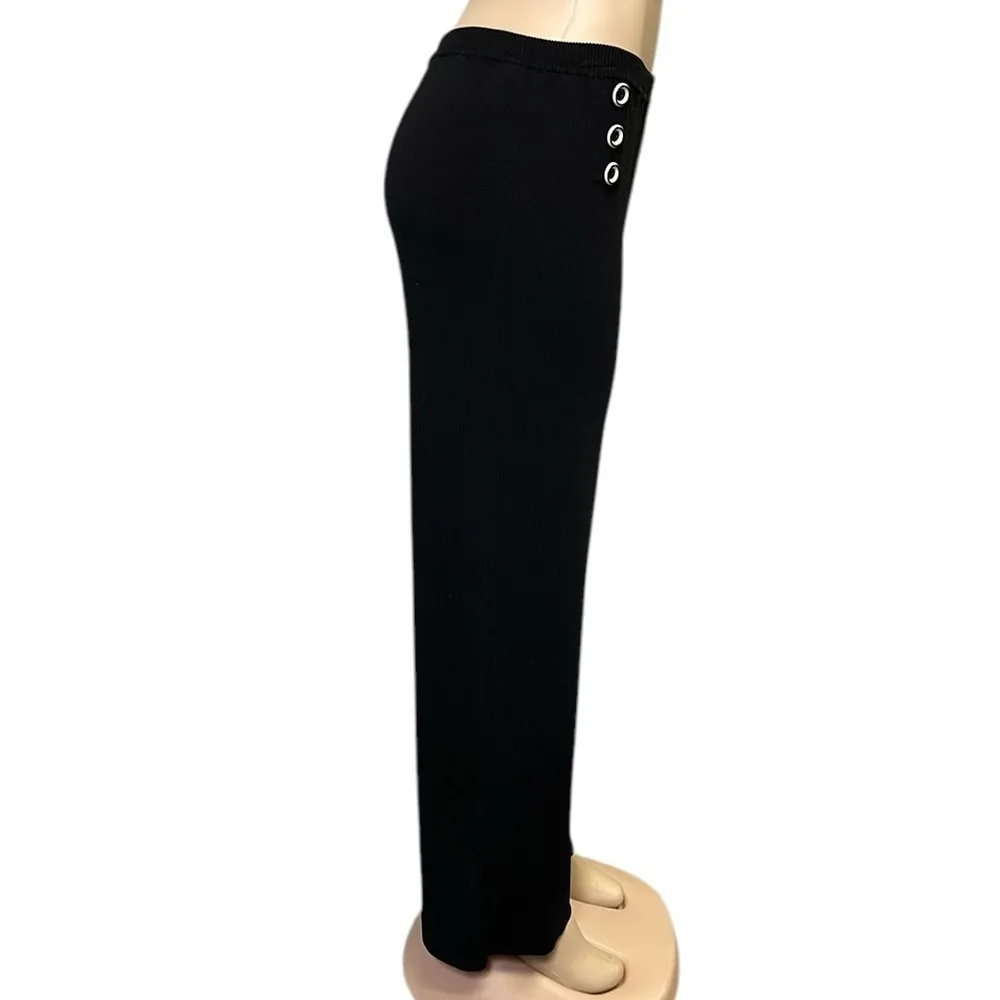 Cyrus Black Knit High Rise Wide Leg Button Accent Pull On Pants Viscose Large - Image 3