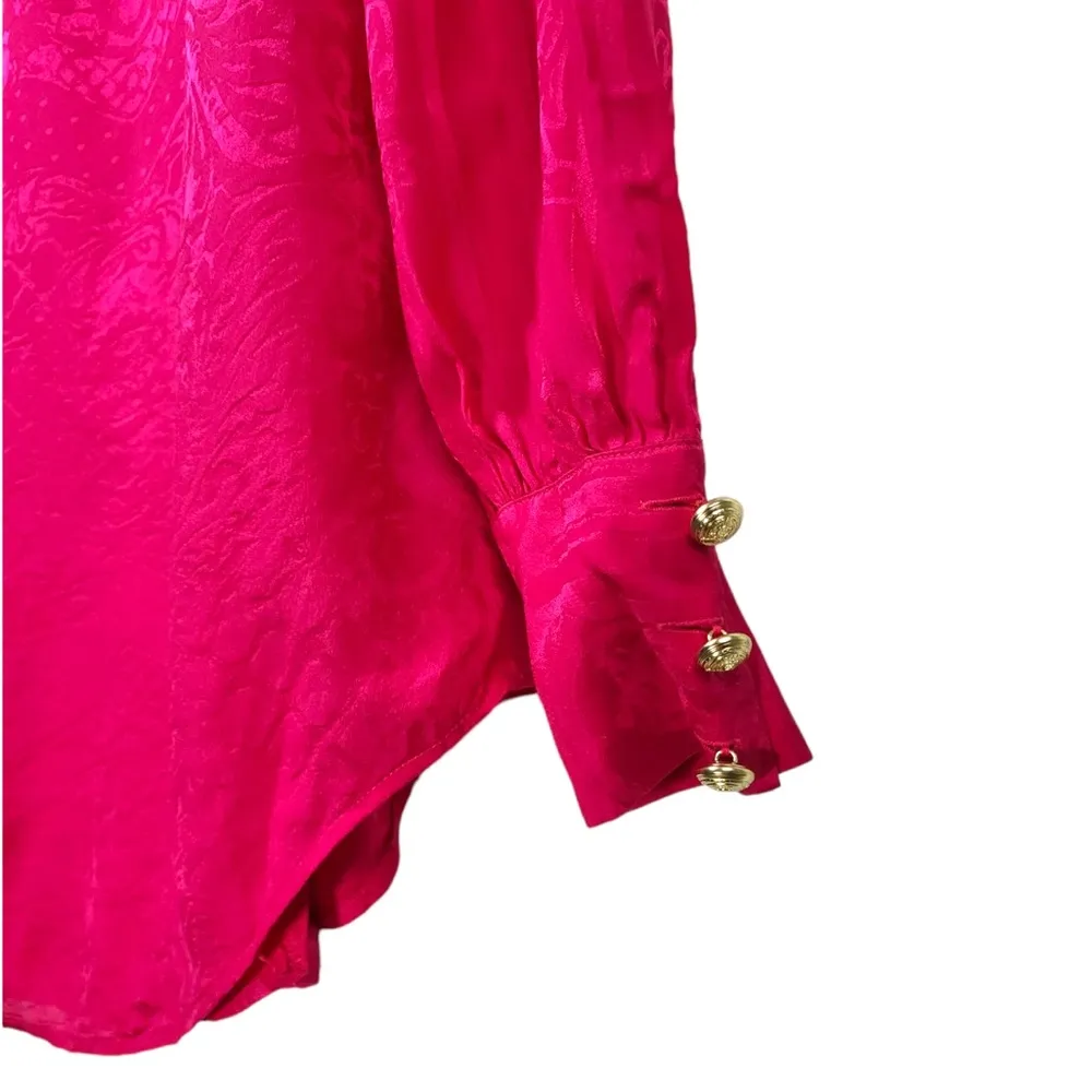 NWT BALMAIN x H&M Silk Jacquard High Mock Neck Padded Shoulder Blouse in Pink - Image 9