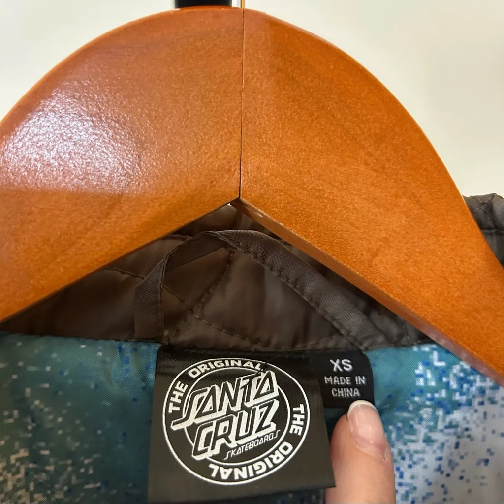 Santa Cruz Quilted Snap Front Jacket Oval Line Dot Army Green Size XS - Image 5