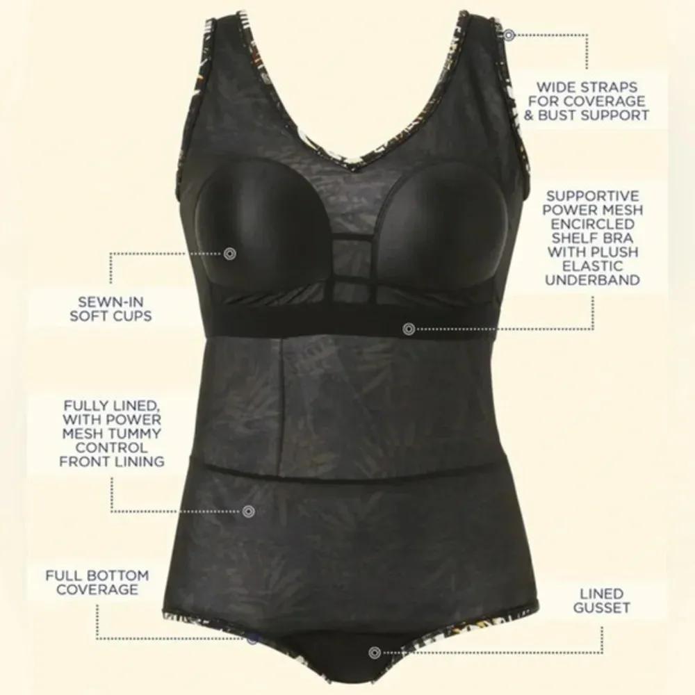 Swimsuits For All SWIM365 Swimsuit Blue Painterly Leaves Women Plus Size 30 NWOT - Image 9