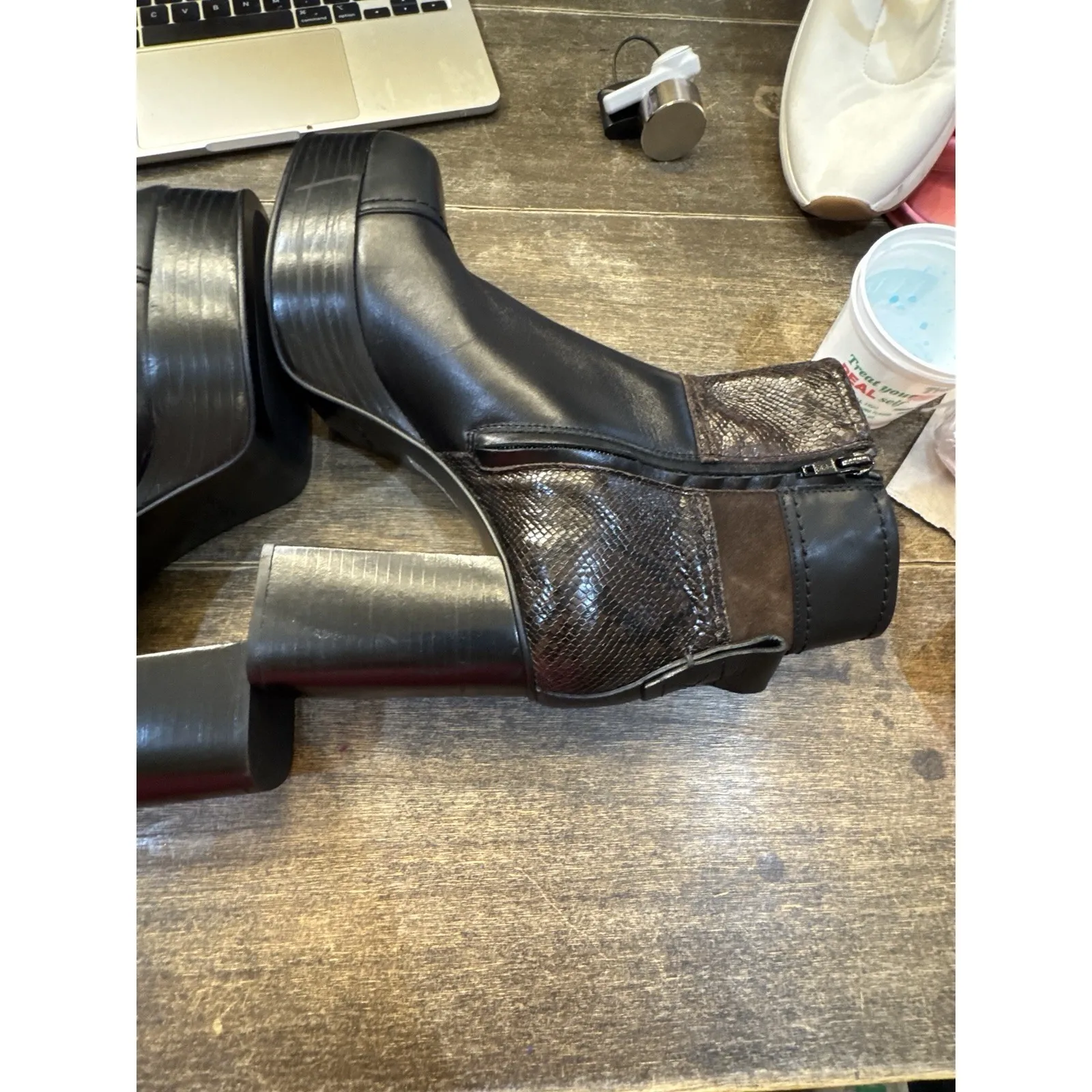 SEE BY CHLOE Irine Patchwork Platform Ankle Bootie Black Size 41 EU US 11 - Image 8