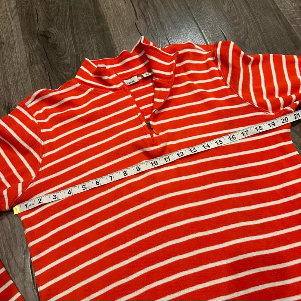 LL Bean Women's L French Sailor 1/4 Zip Pullover Orange White Stripe Long Sleeve - Image 8