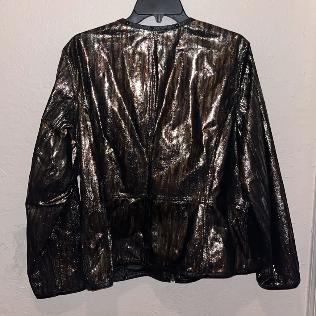 Vintage Leather Reversible Leather Metallic Gold Black and Brown Women's Jacket Size L - Image 7