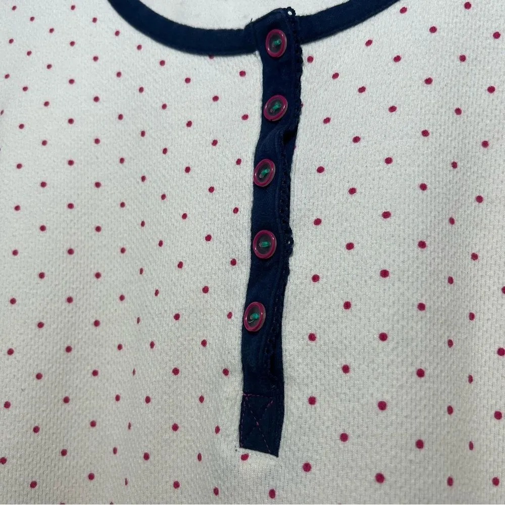 Tommy Hilfiger Polka Dot Thermal Henley Shirt Size Medium Long Sleeve Navy Trim - Image 3