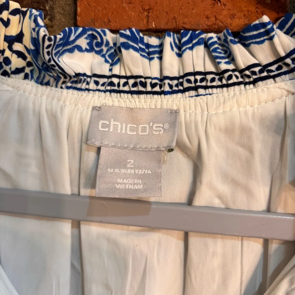 Chico’s womens tile print smocked peasant maxi dress blue 2(12/14) - Image 6