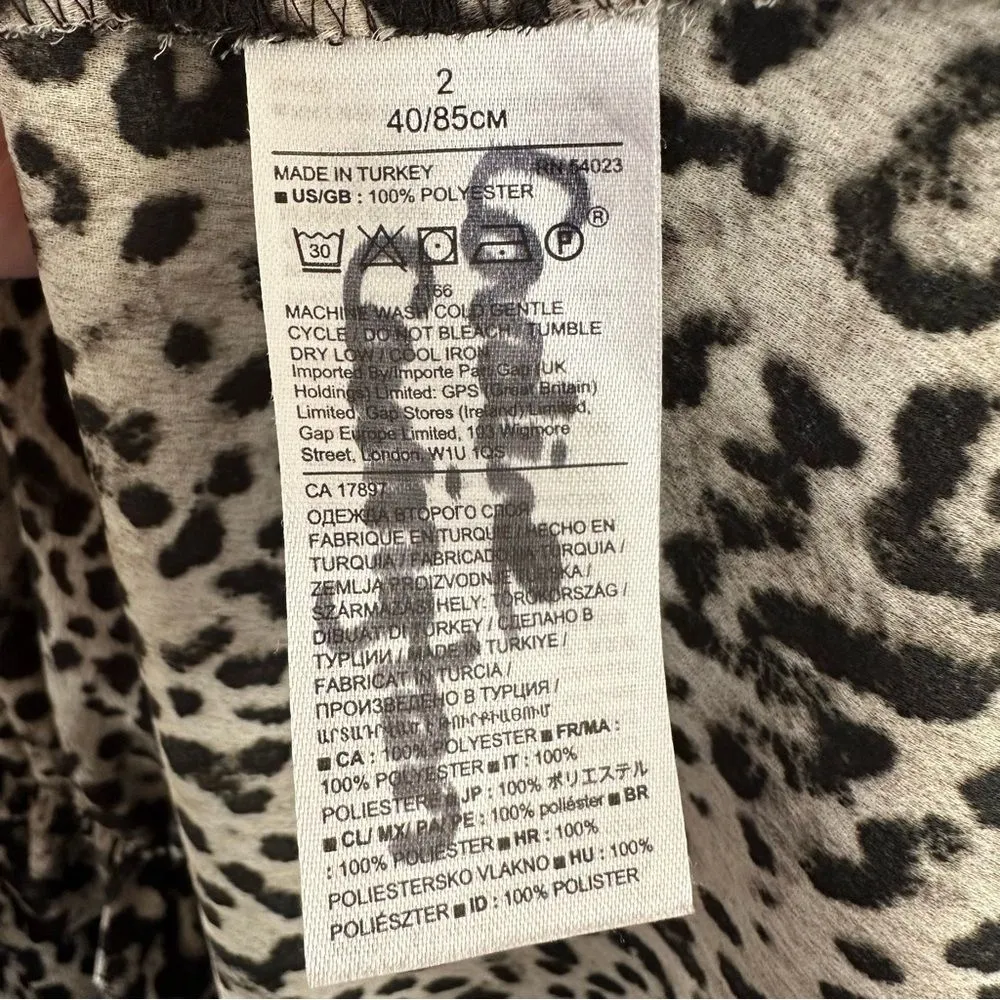 Banana Republic Leopard Animal Print Midi Dress Long Sleeve Women’s 2 Gray Black - Image 8