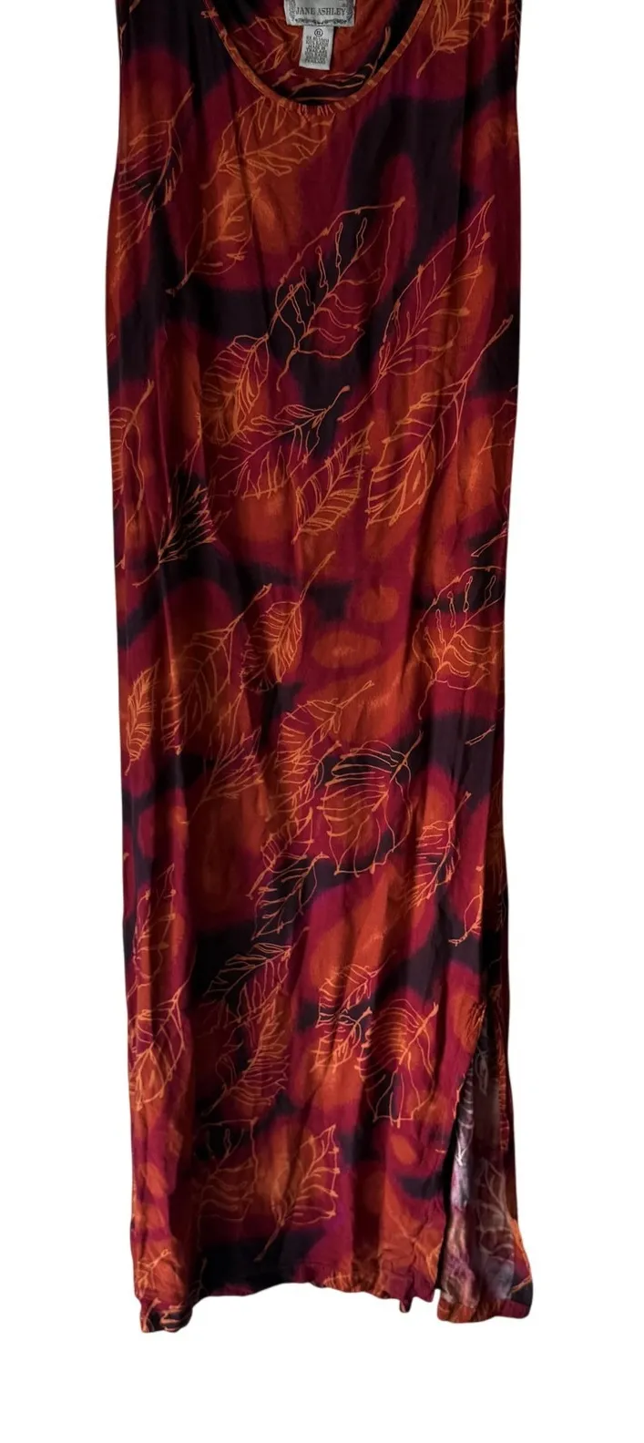Jane Ashley Dress Vintage Large Red Orange Leaf Print Fall Sleeveless Maxi Boho - Image 1