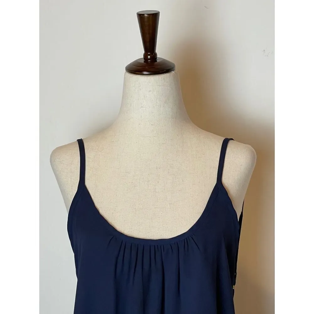 Donna Mizani Navy Blue Crepe Sleeveless Scoop Neckline A Line Low Back Dress‎ S - Image 6