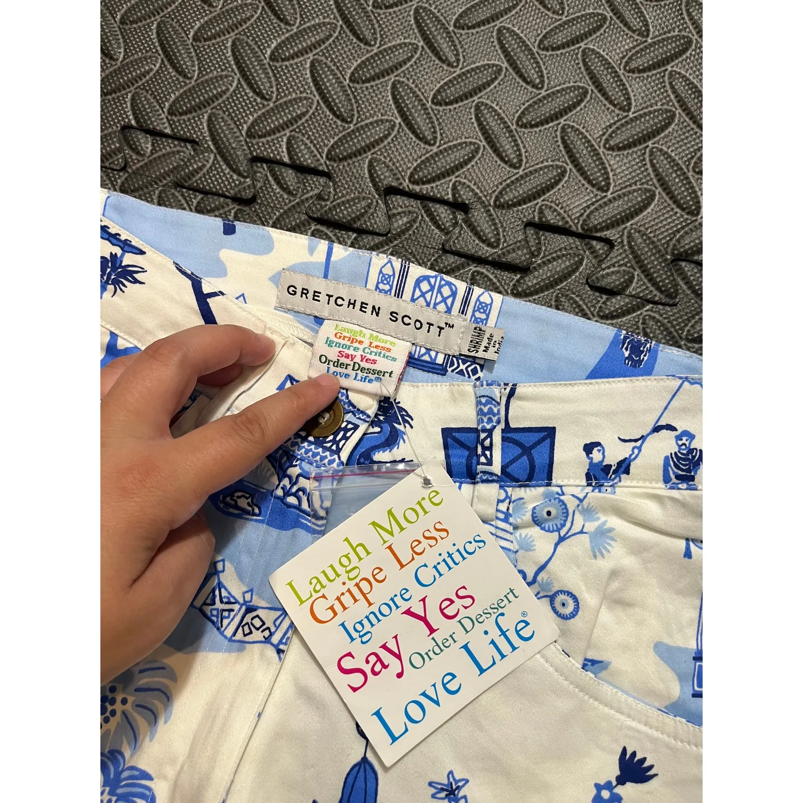 GRETCHEN SCOTT DESIGNS Pagoda Paradise Gripeless Jeans‎ SIZE XXS Shrimp Womens Blue - Image 2