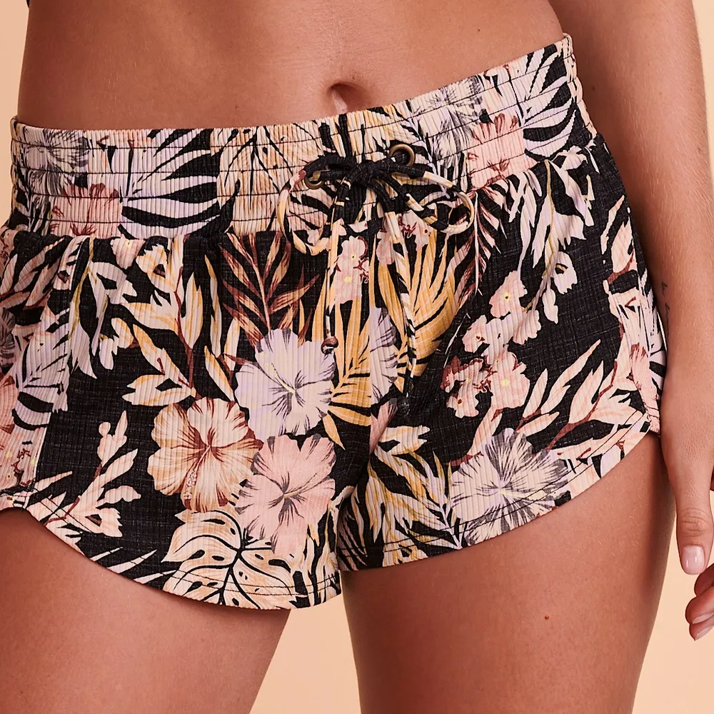 Paradise Calling Floral Tropical Print Ribbed Swim Short Boardshorts M - Image 2