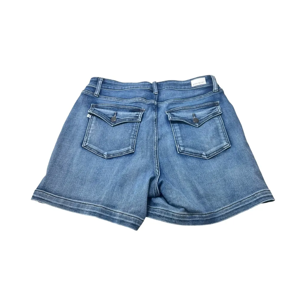 Judy Blue Woman’s 1X Mid Rise‎ Heavy Contrast Faux Flap Pocket Shorts - Image 2