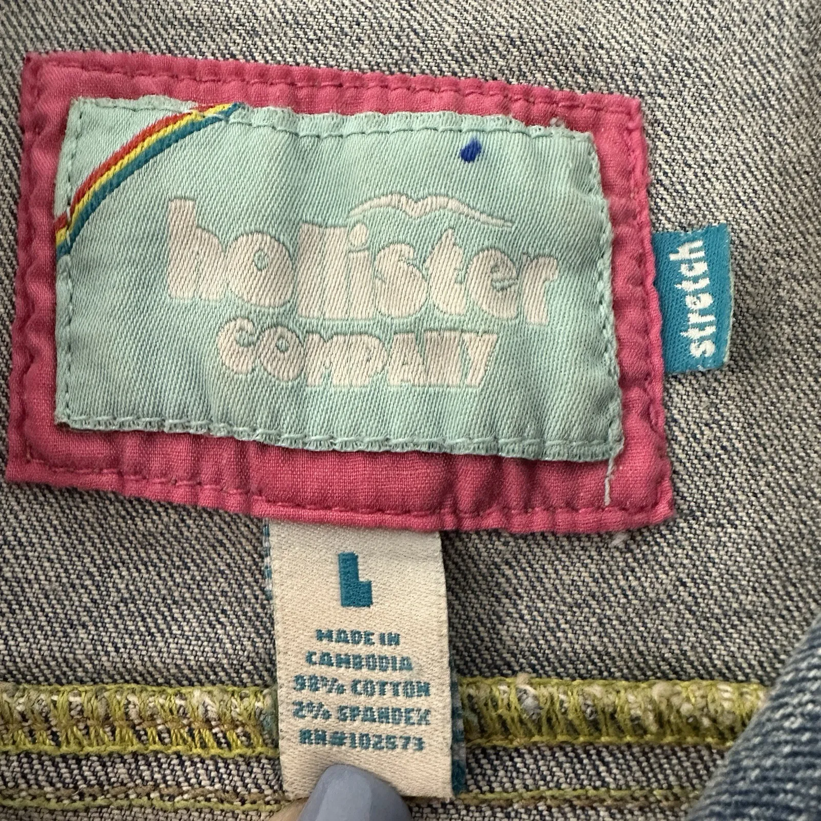 VTG Y2K Hollister Stretch Denim Jacket Junior L Fitted Button-Up Jean Coat - Image 7