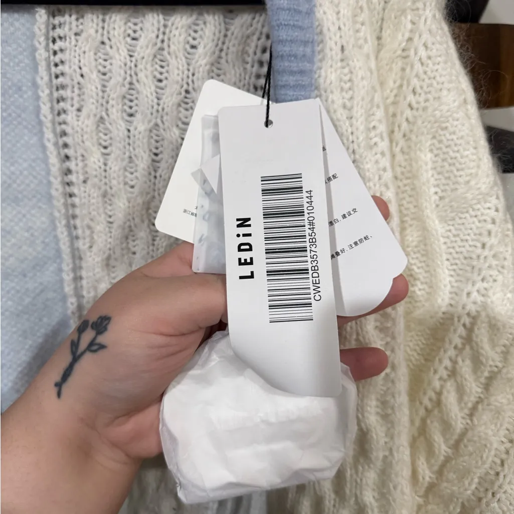 Patchwork Gingham Cardigan Blue and Cream Women's Cardigan Size L - Image 9