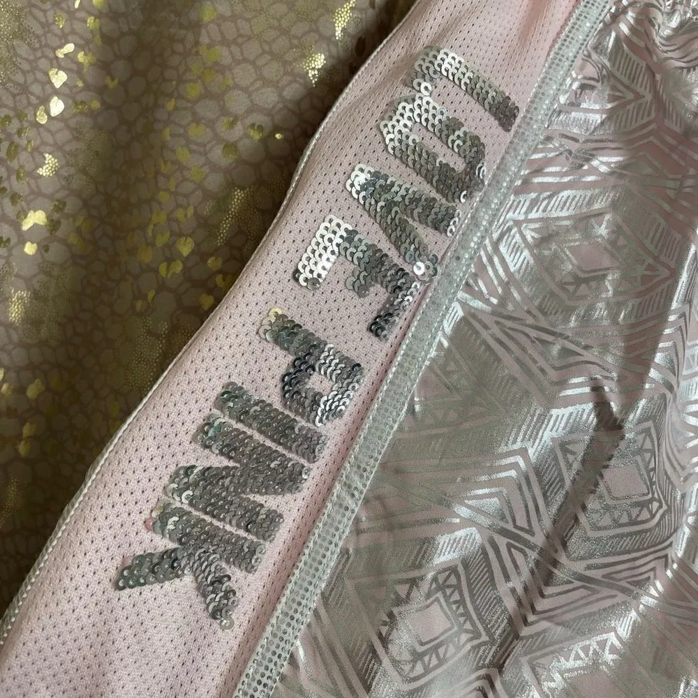 PINK Victorias Secret Silver Pink Sequin Bling Campus Running Shorts, S NWT - Image 3