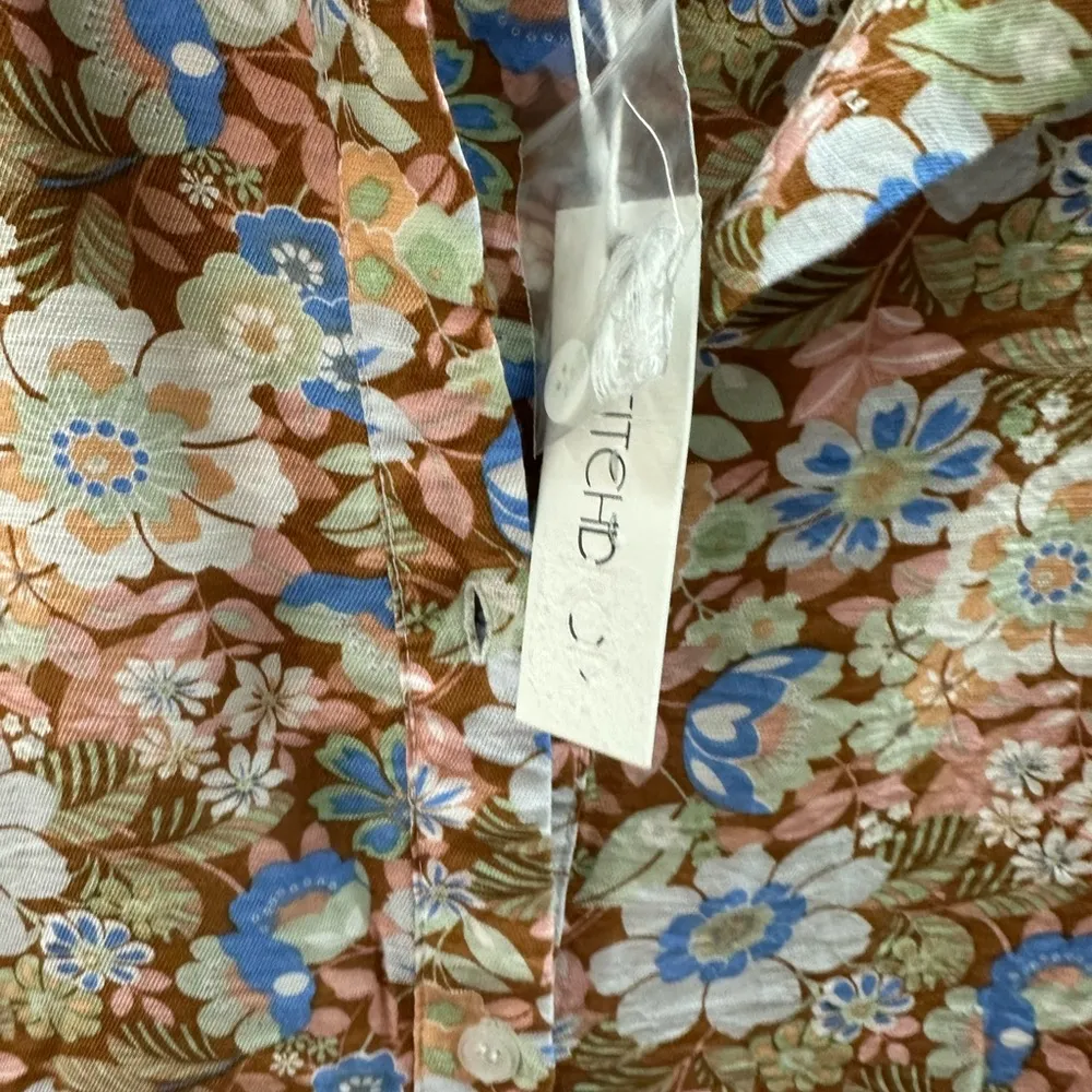 Stitchdrop Brown Floral Buttondown Short Sleeve Shirt Dress Size XS NWT - Image 4