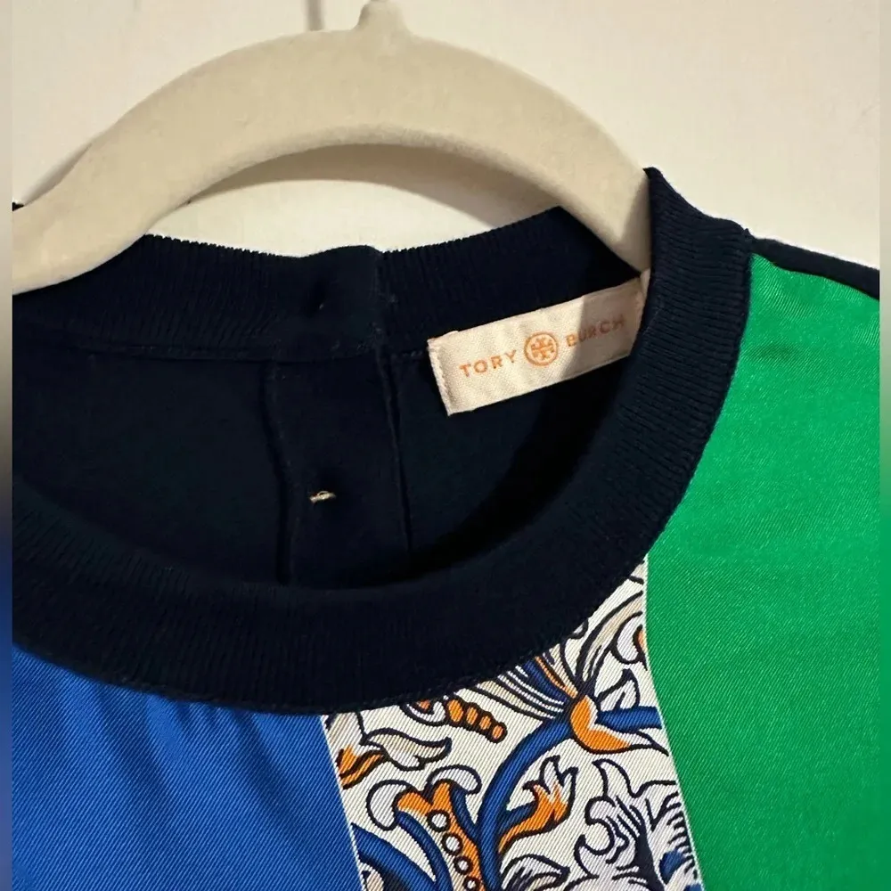 Tory Burch Silk print front patch navy light sweater - Image 3