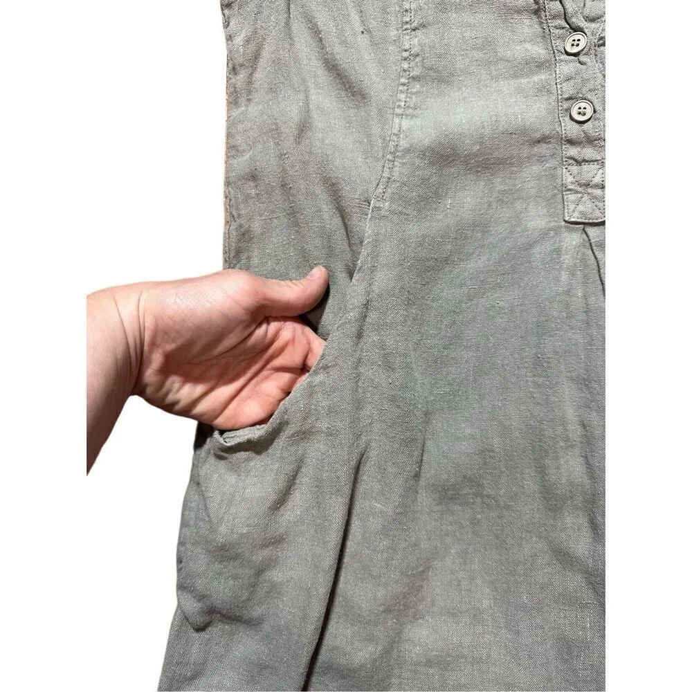 Backstage by OSKA Olive Green 100% linen dress pockets cottage prairie sz S - Image 6