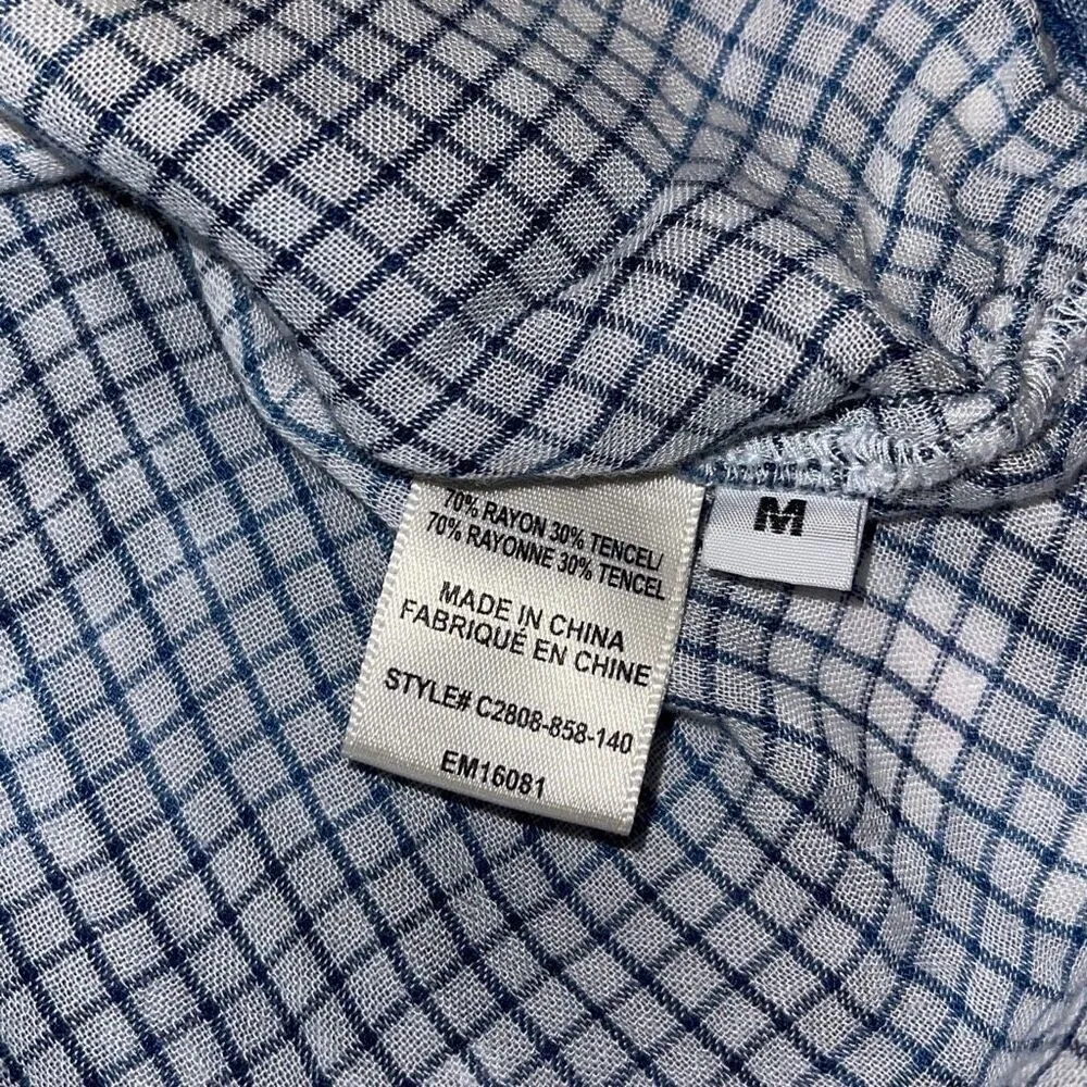 Bella Dahl Rayon Tencel Plaid Button Down One Pocket Top Blue Size Medium - Image 6