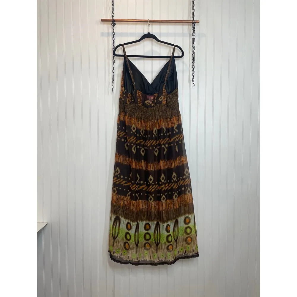 She’s is Cool Women’s V-Neck Maxi Dress Brown & Yellow Print Sleeveless Size 2XL - Image 3