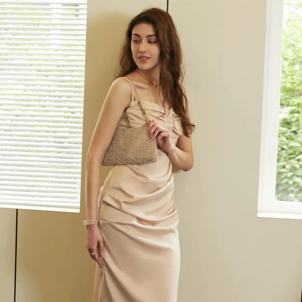 ⚡ Women's Beautiful Rhinestone Gold Sparkly Handle Chain Evening Clutch Bag - Image 3