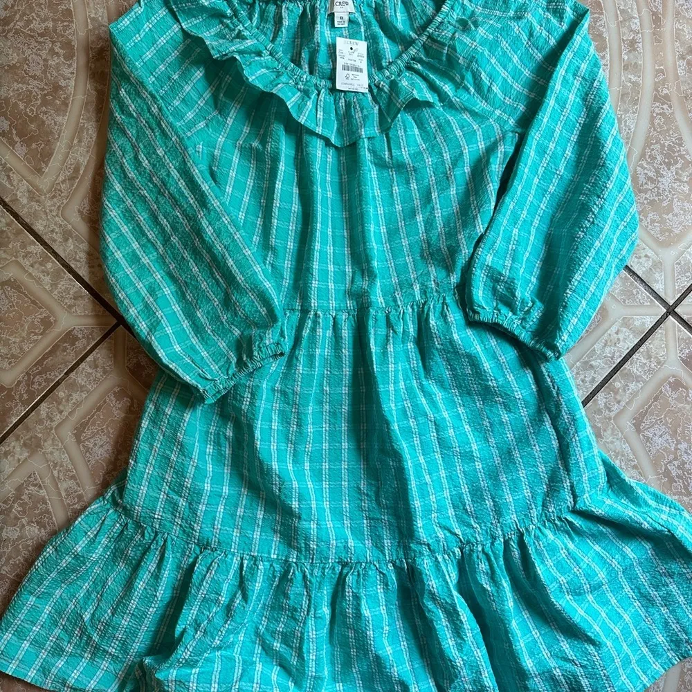 NWT J. Crew Blue and White Plaid Long Sleeve Dress - Image 7