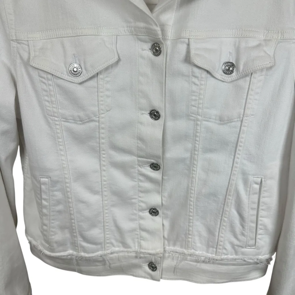 PAIGE Rowan White Denim Jacket Cropped Stretch Button Front Minimalist Spring L - Image 6