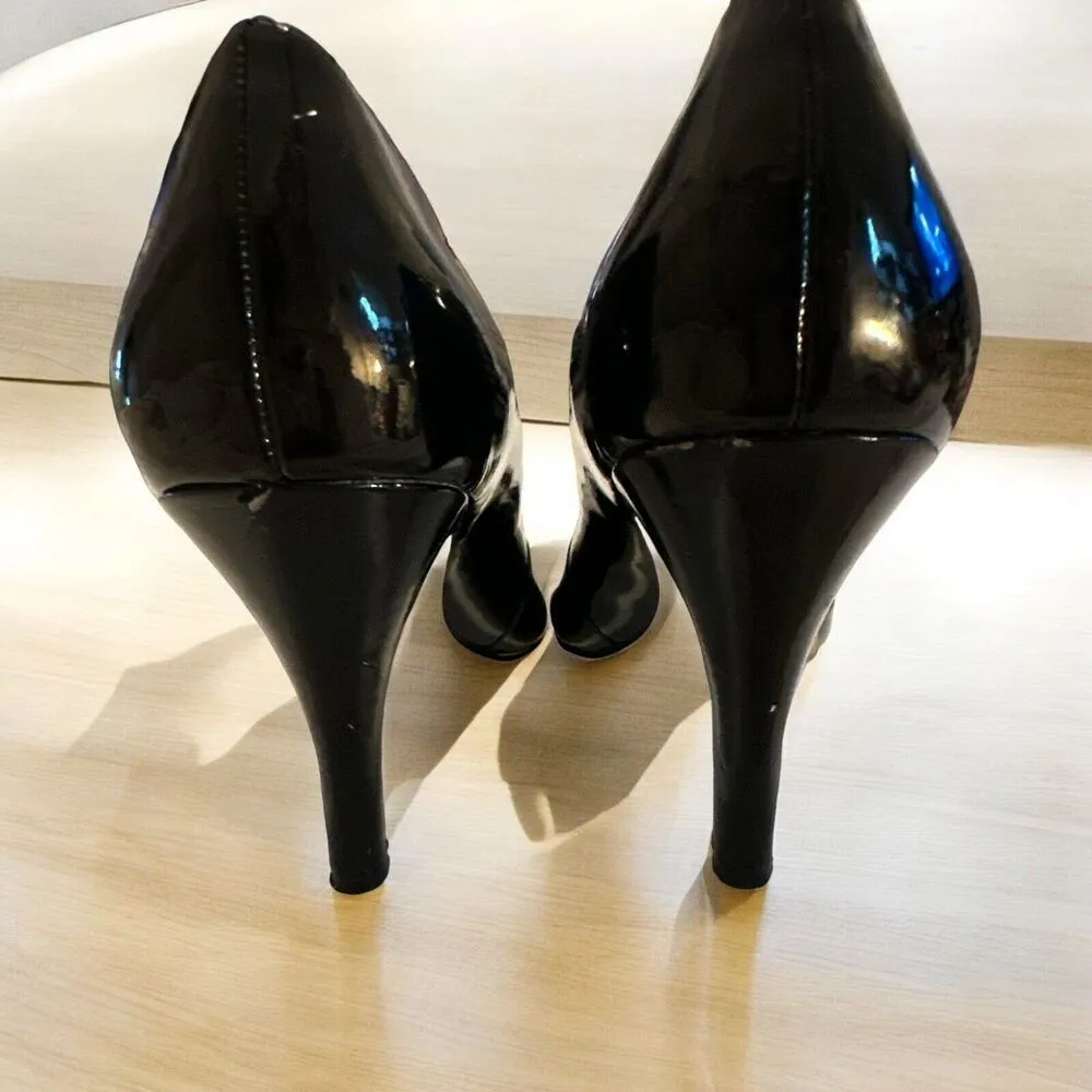 VTG Nine West Black patent Leather Heels Pumps Square Toe 3in Heel 8M Read - Image 5