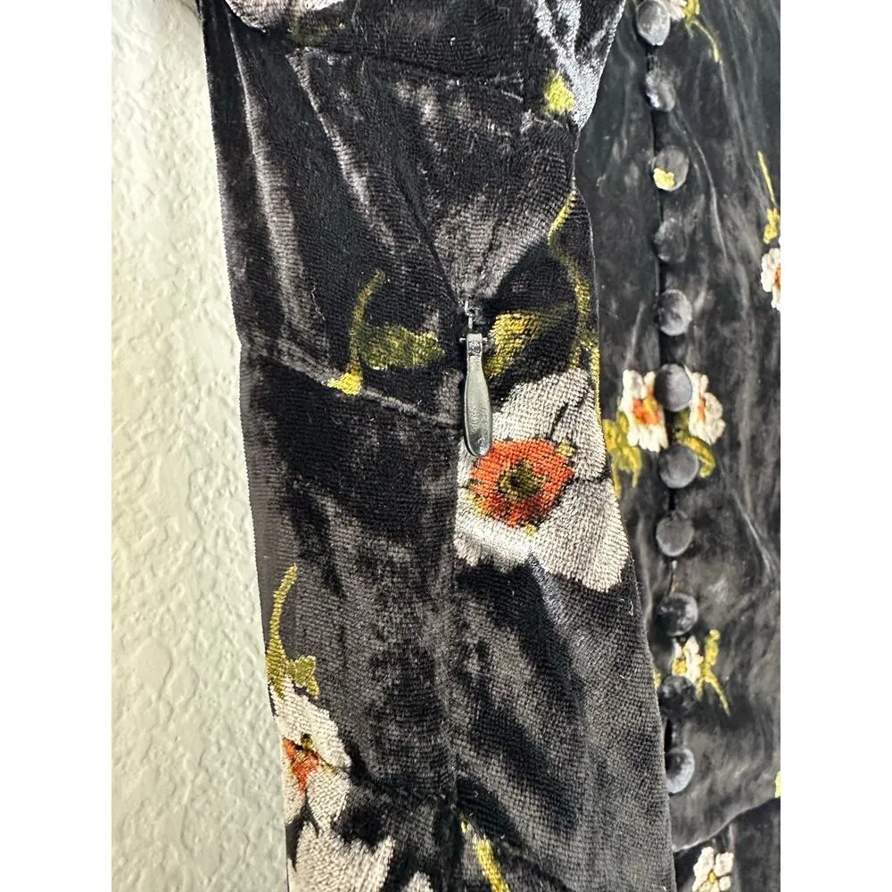 FREE PEOPLE Be My Baby Luxe Velvet Floral Mock Neck Vintage Mini Dress Size 2/XS - Image 12