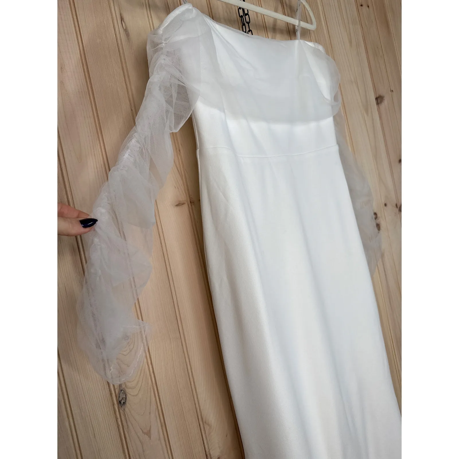 NWT Lulus Beautifully Beloved White Mesh Off-the-Shoulder Maxi Dress Wedding M - Image 5
