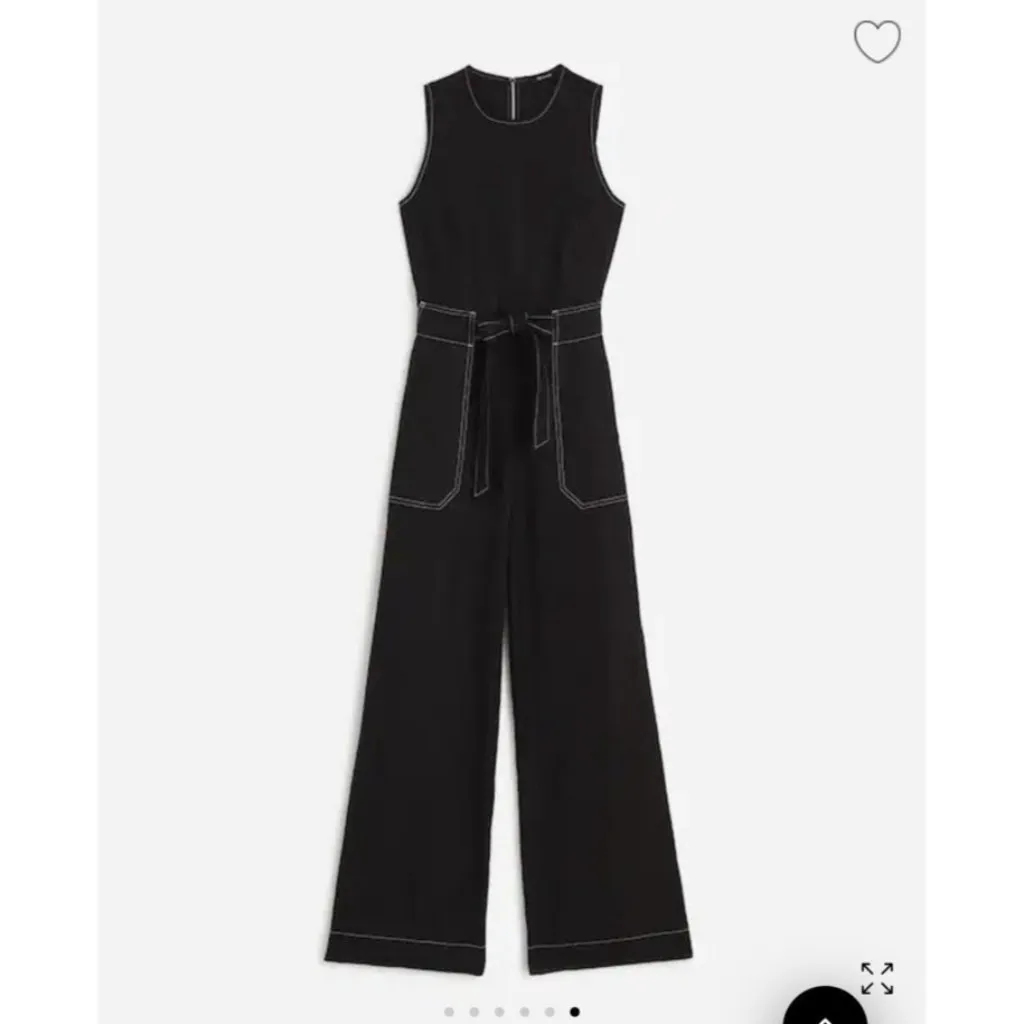 Madewell Contrast-Stitch Relaxed Straight-Leg Sleeveless Linen Jumpsuit Black 0 - Image 2