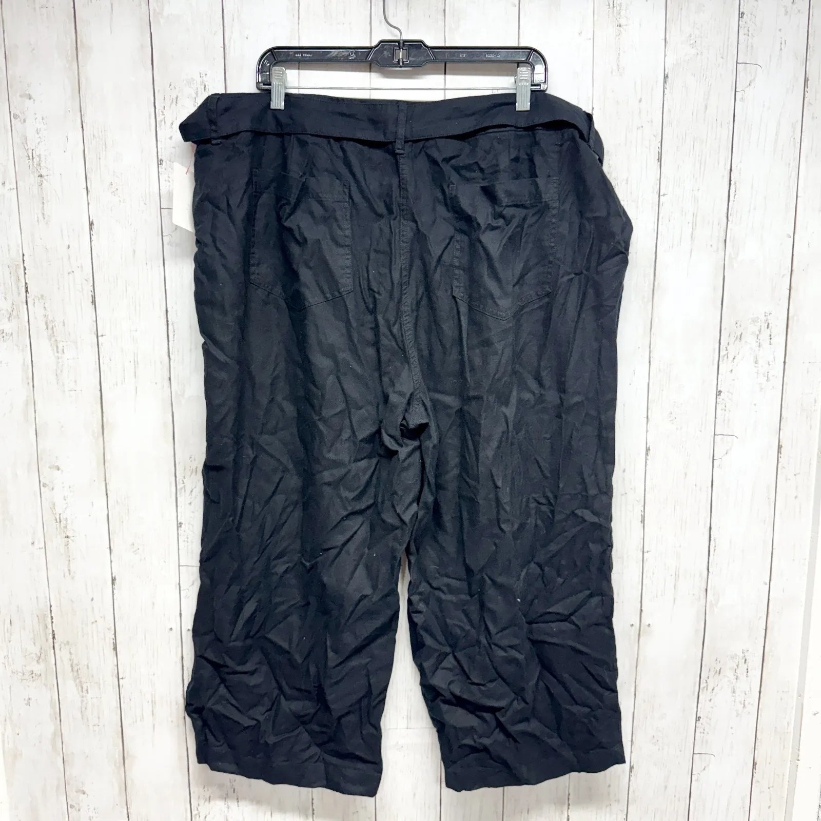 Calvin Klein Pants Women 16W Black Crop Flared Wide Leg Belted Pockets Casual - Image 6