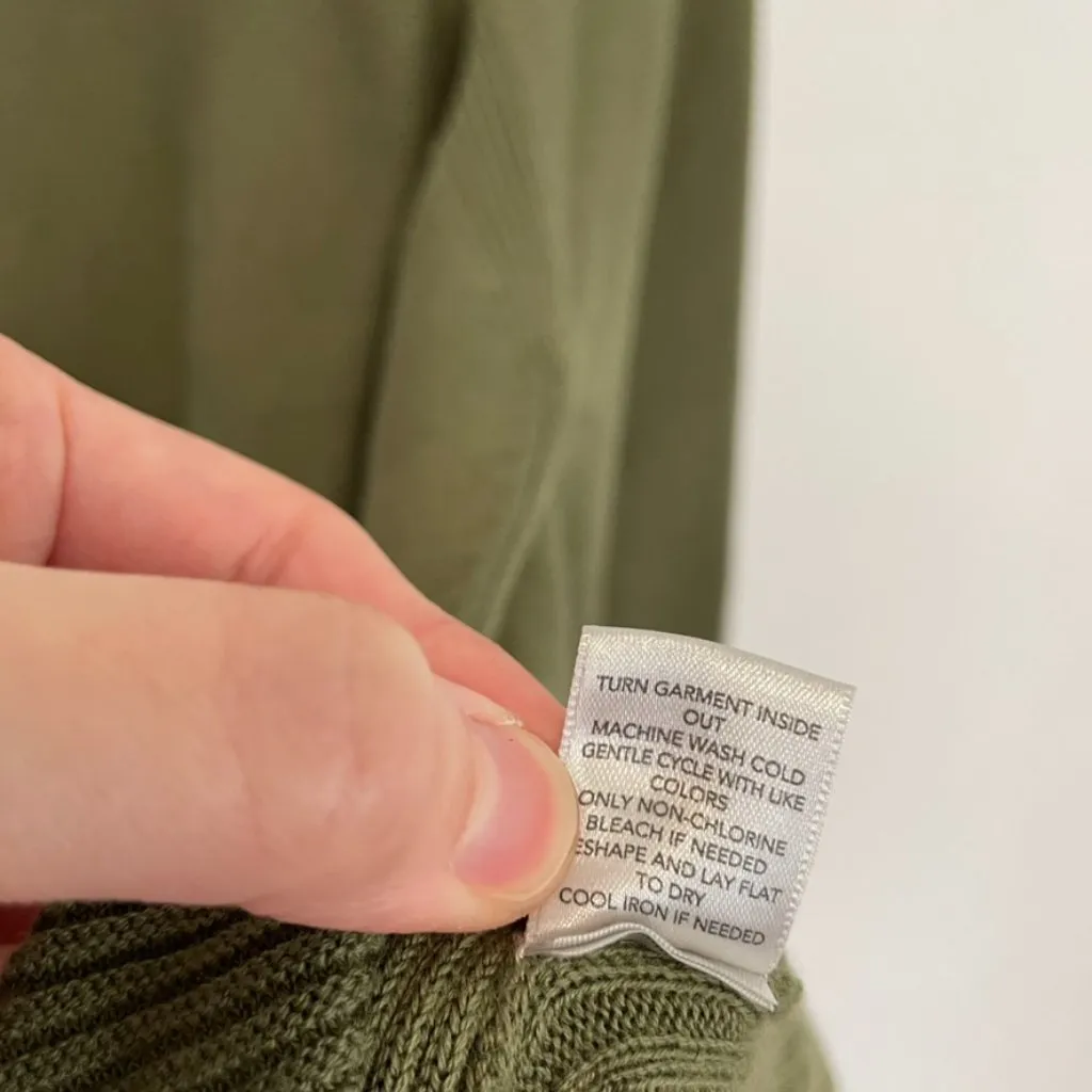 CHRISTOPHER & BANKS Crew Neck Sweater Button Cuff Olive Green 3/4 Sleeve Cotton - Image 13