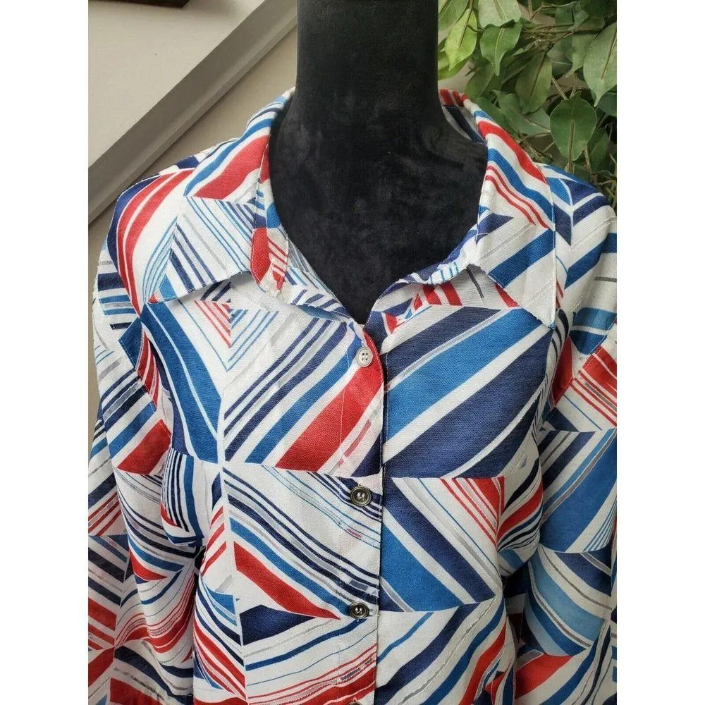Alfred Dunner Women Multicolor Rayon Collared Long Sleeve Buttons Down Shirt 24W - Image 3