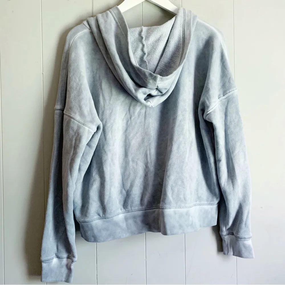 Outfitters Acid Wash Blue Velour Lace Up Hoodie M - Image 3