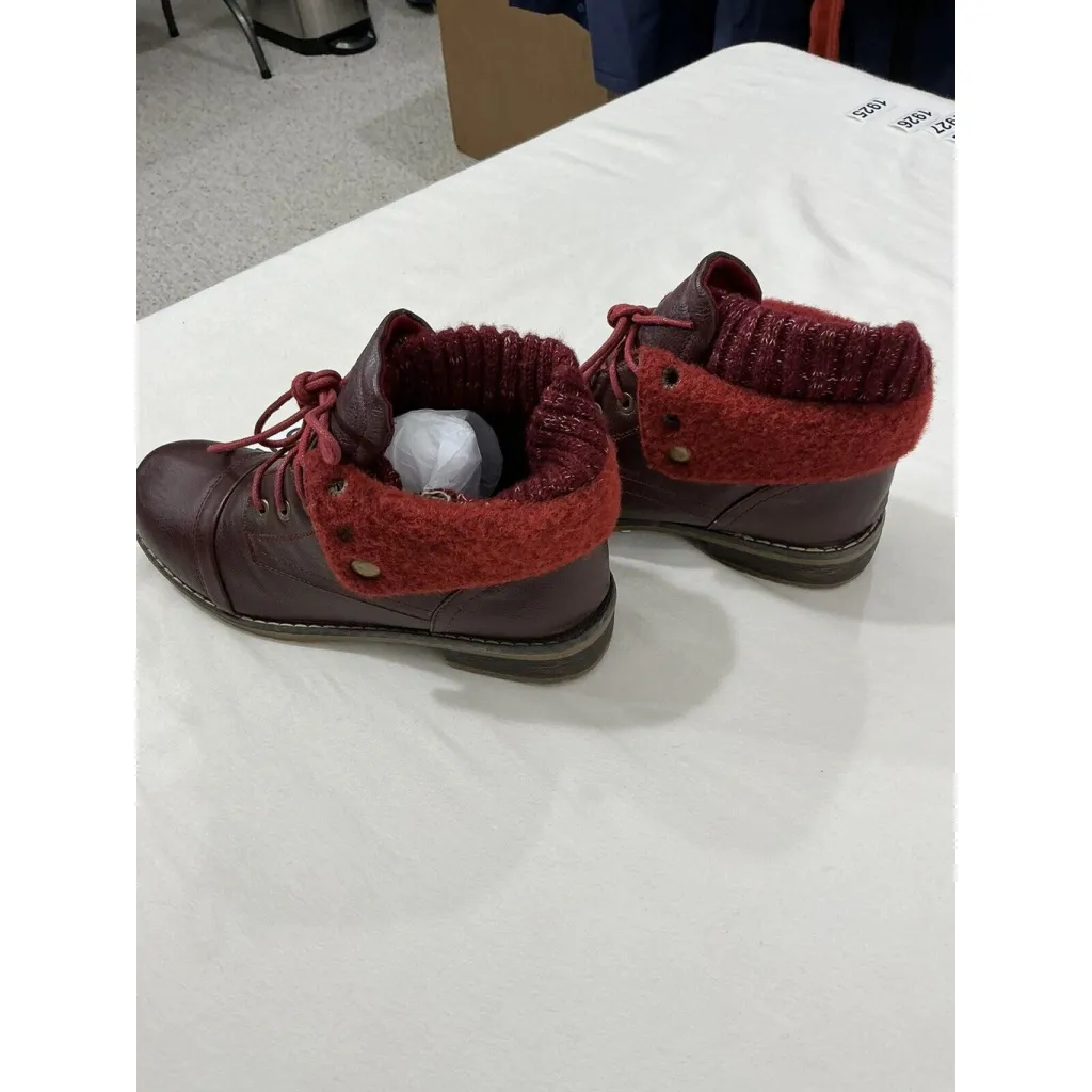 Womans Nature Breez Maroon Combat Boots Size 7 Red - Image 3