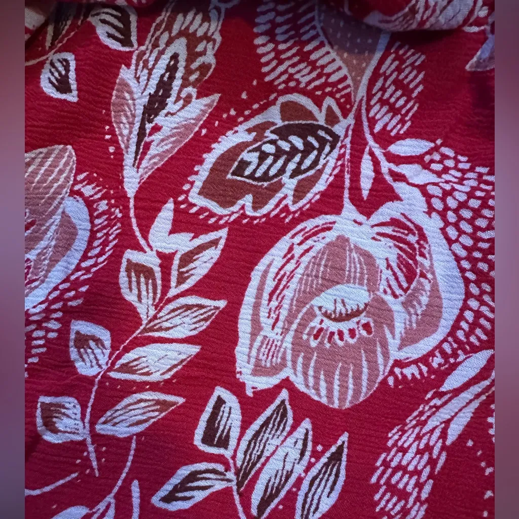 EUC John Paul Richard Women’s Sz M Skirt Floral Boho Print Shell Buttons Tassels Red Size M - Image 7