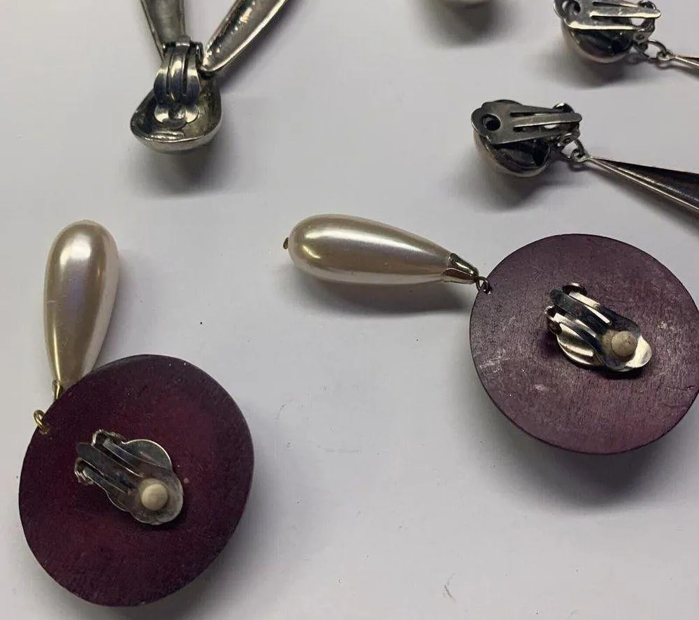 Lot Of 3 Large Statement Dress up Vintage Earrings Clip On Dangle Drop - Image 6