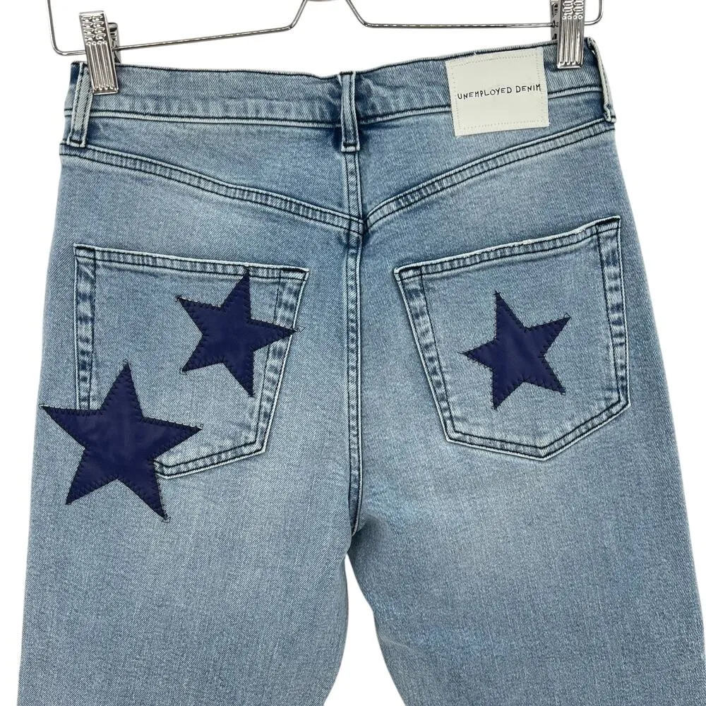 Unemployed Denim Starry Night Jeans Medium Wash Navy Blue Stars Size 27 - Image 11
