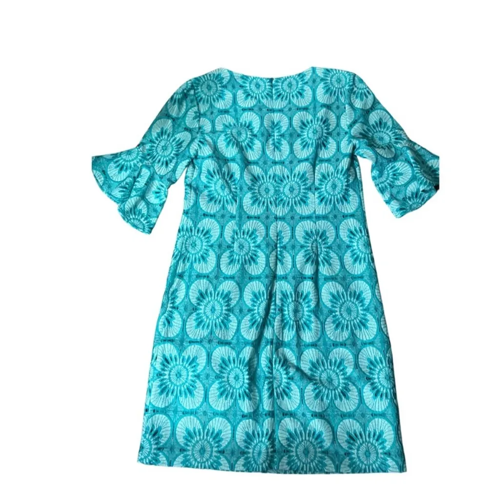 Trina Turk Aqua Doran Ruffle Sleeve Floral Eyelet Overlay Tunic Dress sz 2 - Image 4