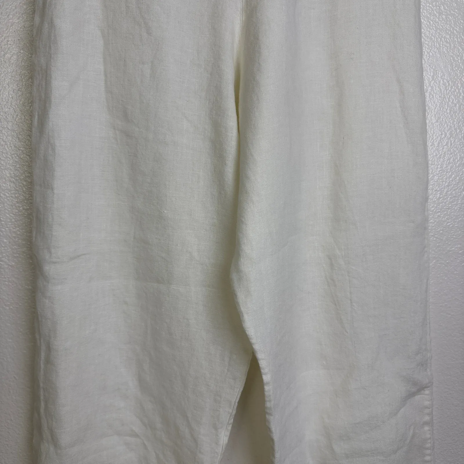 Bryn Walker Pants Womens Medium White Linen Pull ON Elastic Wide Crop USA 24" - Image 3