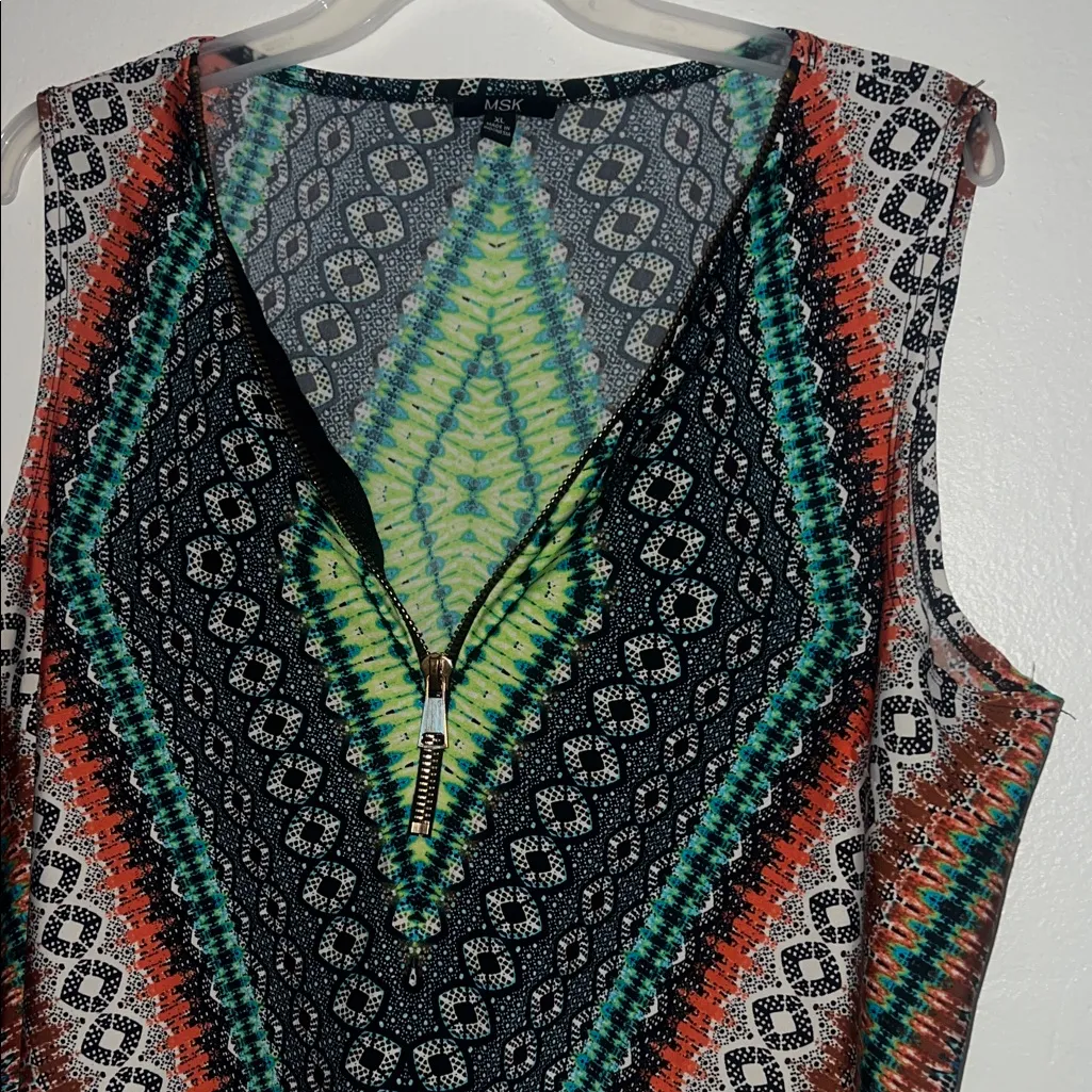 MSK XL Multicolor Sleeveless Geometric Pattern Dress Green - Image 7
