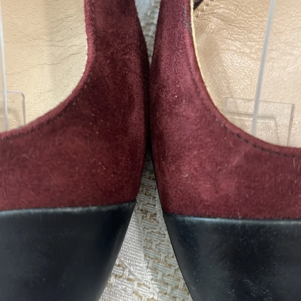 Massimo Dutti Maroon Suede Ankle Strap Black Leather Chunky‎ Heels Size 6.5/37 - Image 3