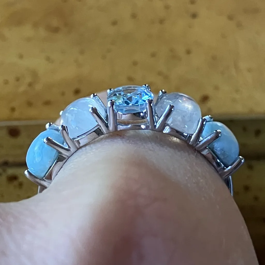 Blue Topaz Rainbow Moonstone Sterling Silver Ring Size 9.75 - Image 2