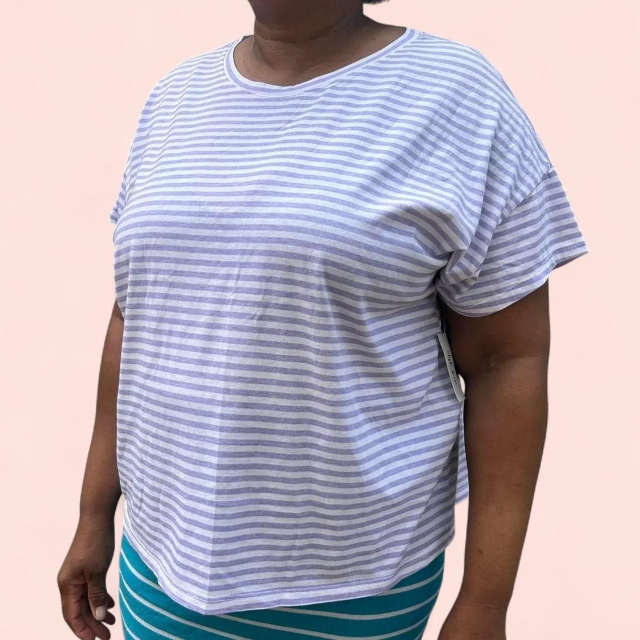 Style & Co Lilac and White stripe Burnout Tee Shirt sz XXL Purple - Image 8