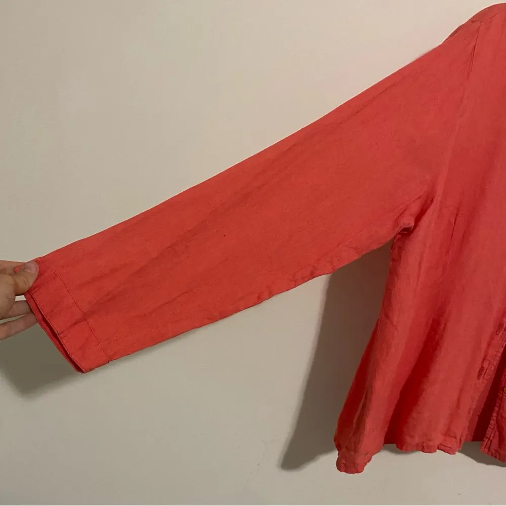 Flax Coral Pink Linen Button Front Blouse - Image 2